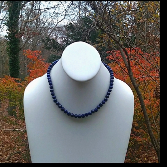 VINTAGE ESTATE 14K Gold High Quality Lapis Lazuli Choker Necklace - Picture 2 of 14